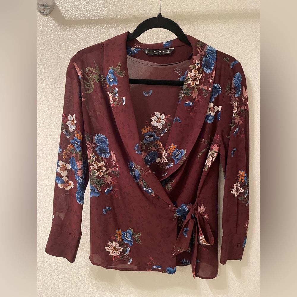 Zara floral crossover blouse